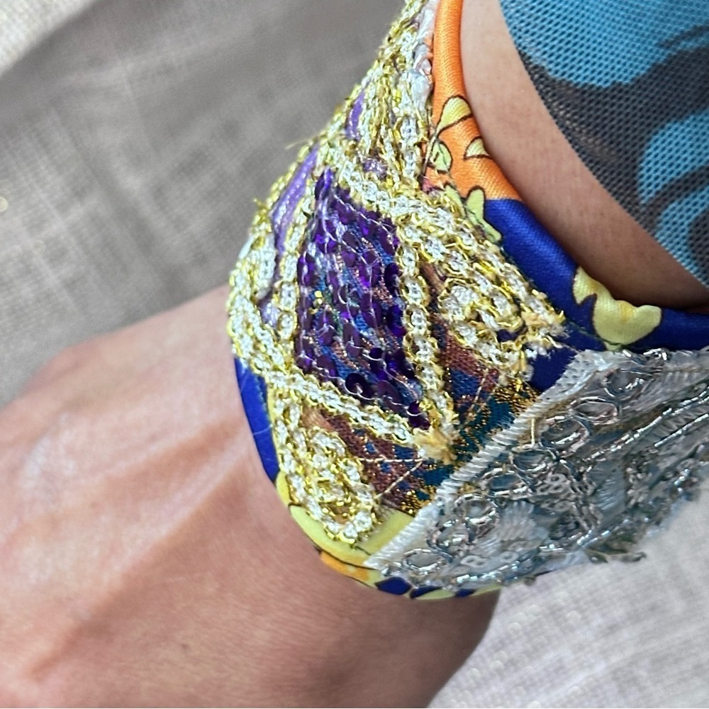 RUBYRUDI Cuff Bracelet Handcrafted OOAK Fabric Embellished Artisan Wearable Art - Picture 4 of 12